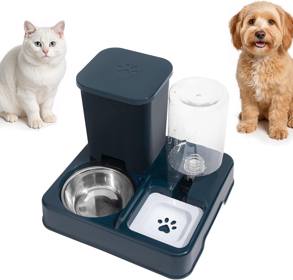 Killogood 2-in-1 automatische voer- en waterdispenser voor huisdieren- afneembaar voerstation- voerdispenser en waterbak voor katten met roestvrijstalen kom- voerbak voor katten en kleine honden