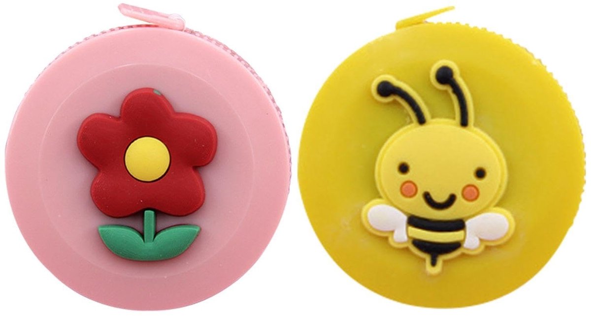 ZEYNOMAX- Rolmaat Compact - Meetlint Lichaam - Meetlint Naaien - 2 Stuks - Geel/Pink - Schattig Cartoon Design
