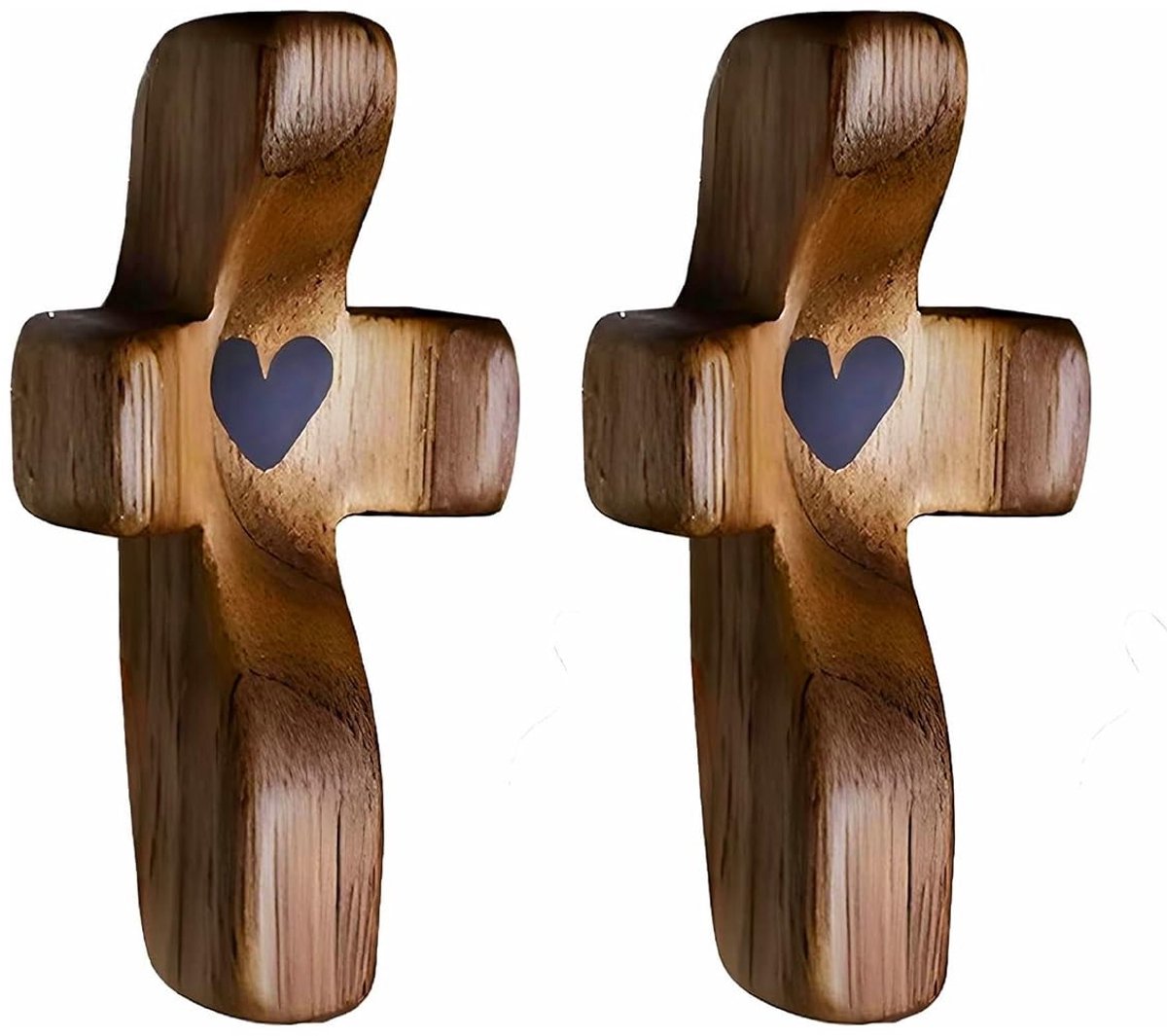 Dailygoods- Houten Kruis 2 Stuks - Handzaam Beschermingskruis - Walnoot - Stressverlichtend - Gebed - Comfortabel Aanvoelend - Gebeds Kruis