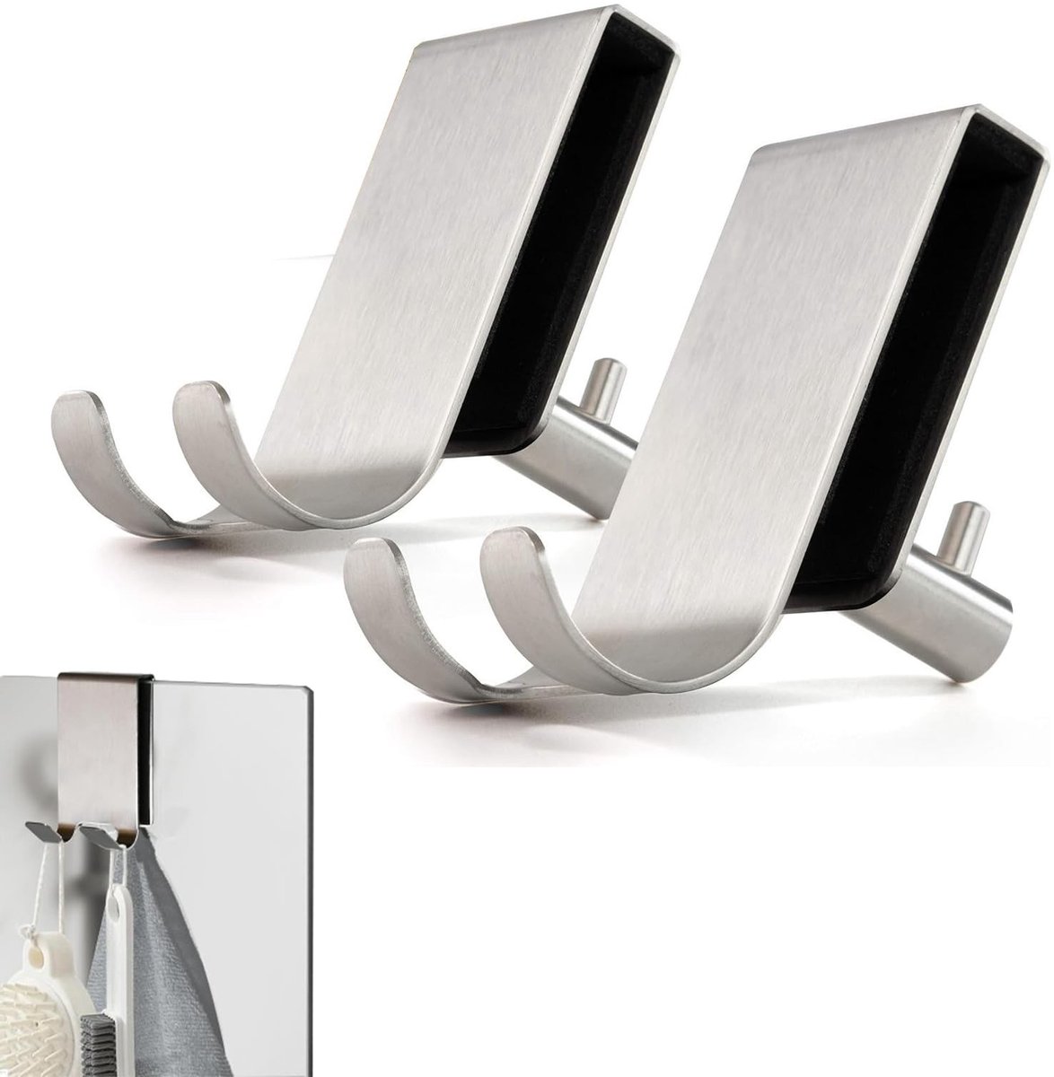 Dailygoods- Douchehaken Roestvrij Staal - 2 Stuks - Antislip - Voor Handdoek/Douchewisser - Geschikt voor Keuken/Balkon - Eenvoudig te Bevestigen - Haak