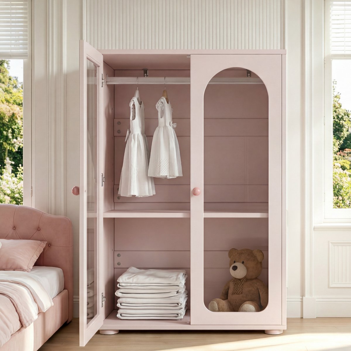 REDOM Kledingkast - Met Verstelbare Planken En Transparante Deuren - Modern - Slaapkamer Of Kinderkamer - MDF En Acryl - Babyroze - 80 × 50 × 120 cm Baby, roze