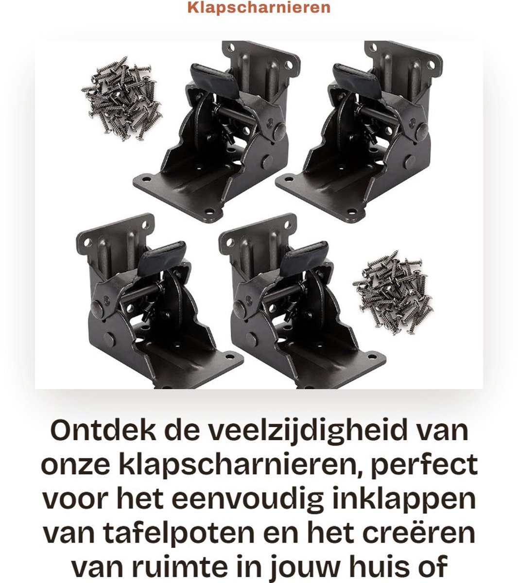 Dailygoods- Klapscharnier 90 Graden - Inklapbare Tafelpoten - Zelfvergrendelend - Metalen Steunhouder - Roestvrij Staal - Tot 226 kg Belastbaar - Meubelbeslag