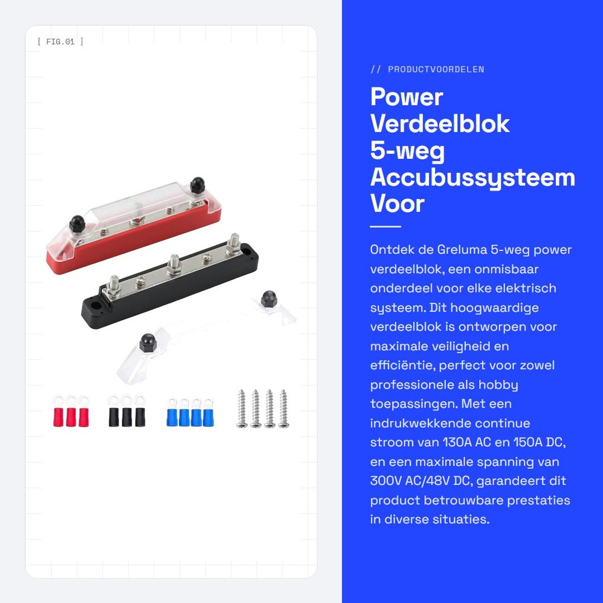 Dailygoods - Power Verdeelblok - 5-weg Accubussysteem - Voor efficiënte energieverdeling - Compact formaat - Met ringconnectors - Voor veilig gebruik...