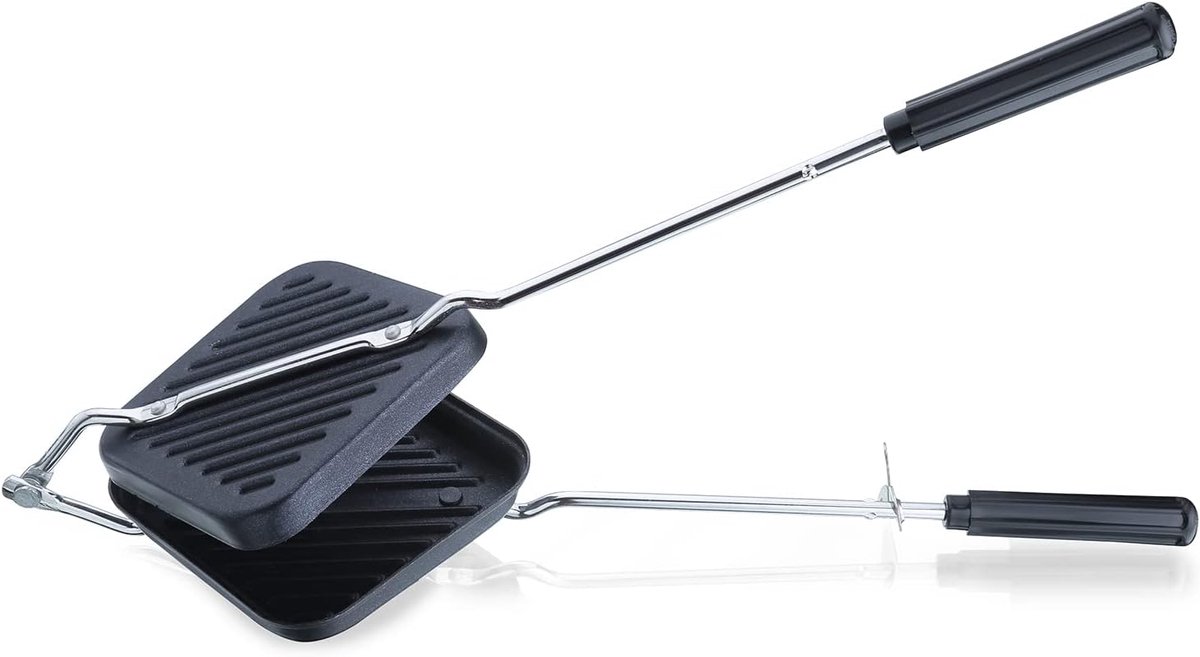 Grill Sandwich Toaster - Tosti Apparaat - Snelle Maaltijden - Antiaanbaklaag - 27 cm Diameter - Zwart