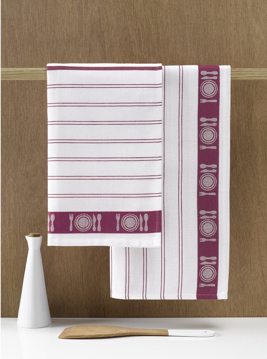 De Witte Lietaer Theedoek BML, Fuchsia- 3 stuks - 65 x 65 cm - Katoen