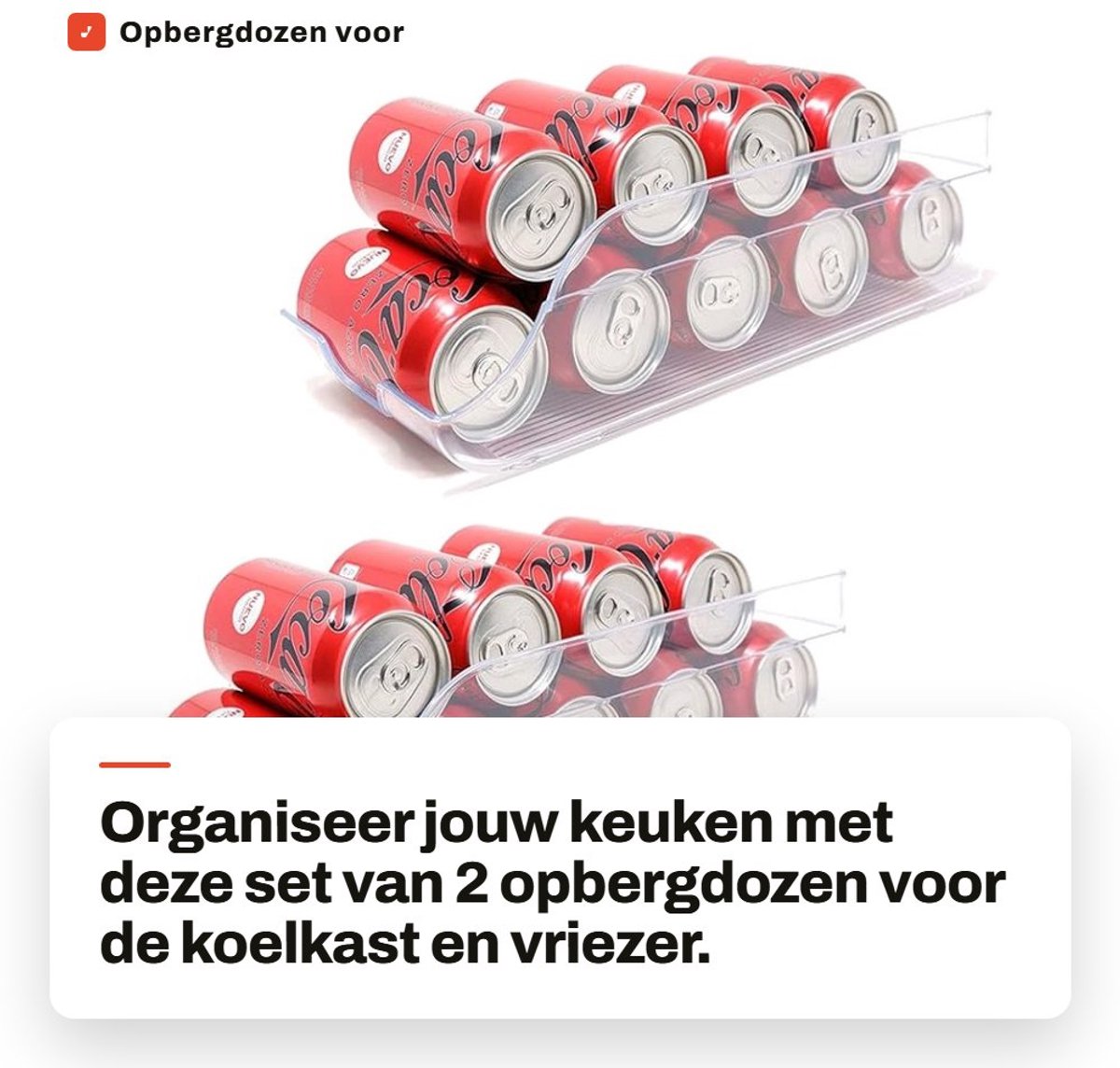Dailygoods- Opbergdozen Set van 2 - Koelkastorganisator - Doorzichtige Kunststof - BPA-vrij - 35x13x10cm - Ideaal voor Blikjes - Koelkastorganizer