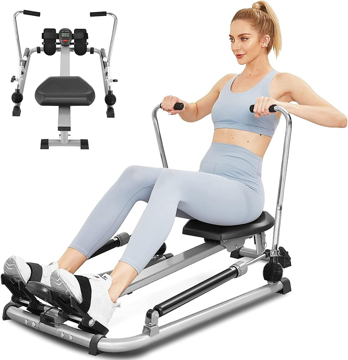 Roeimachine - Fitnessapparaat - Cardio training - 12 weerstandsniveaus - 115 cm lengte - Grijs