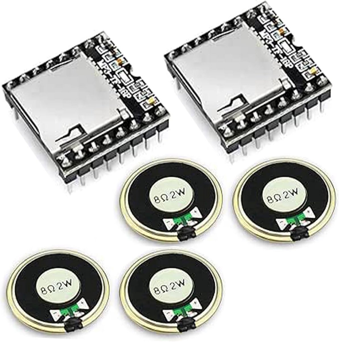 MP3 Speler Module - Audio Decoder - Doe-het-zelf Projecten - Met Metalen Behuizing - 2 Modules 4 Luidsprekers - Zilverkleurig
