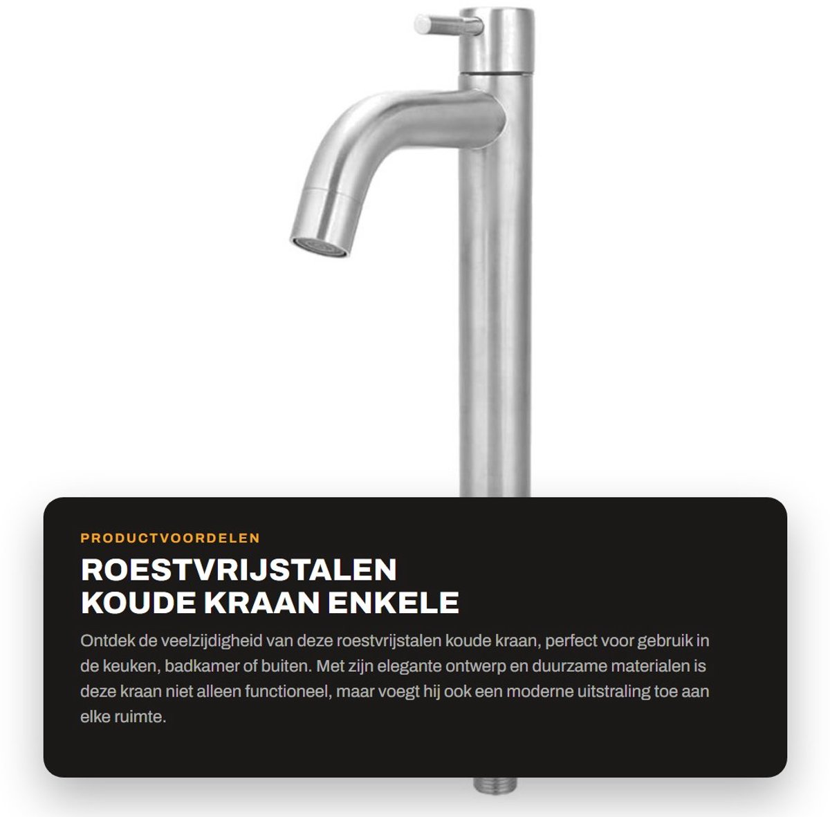 Dailygoods- Gootsteenkraan roestvrij staal - enkele koude kraan - hoogte 340 mm - handgree