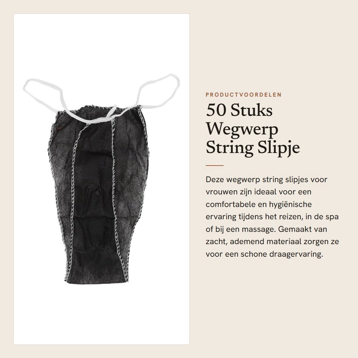 Dailygoods- String Slipje 50 Stuks - Wegwerp Ondergoed - Niet-geweven Stof - Zwart - Ademend - Geschikt voor Spa/Massage - Wegwerpondergoed