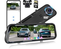 Spiegel Dashcam - Autocamera Recorder - Veilig Rijden - 4K Dual Camera - 12 inch Scherm - Zwart