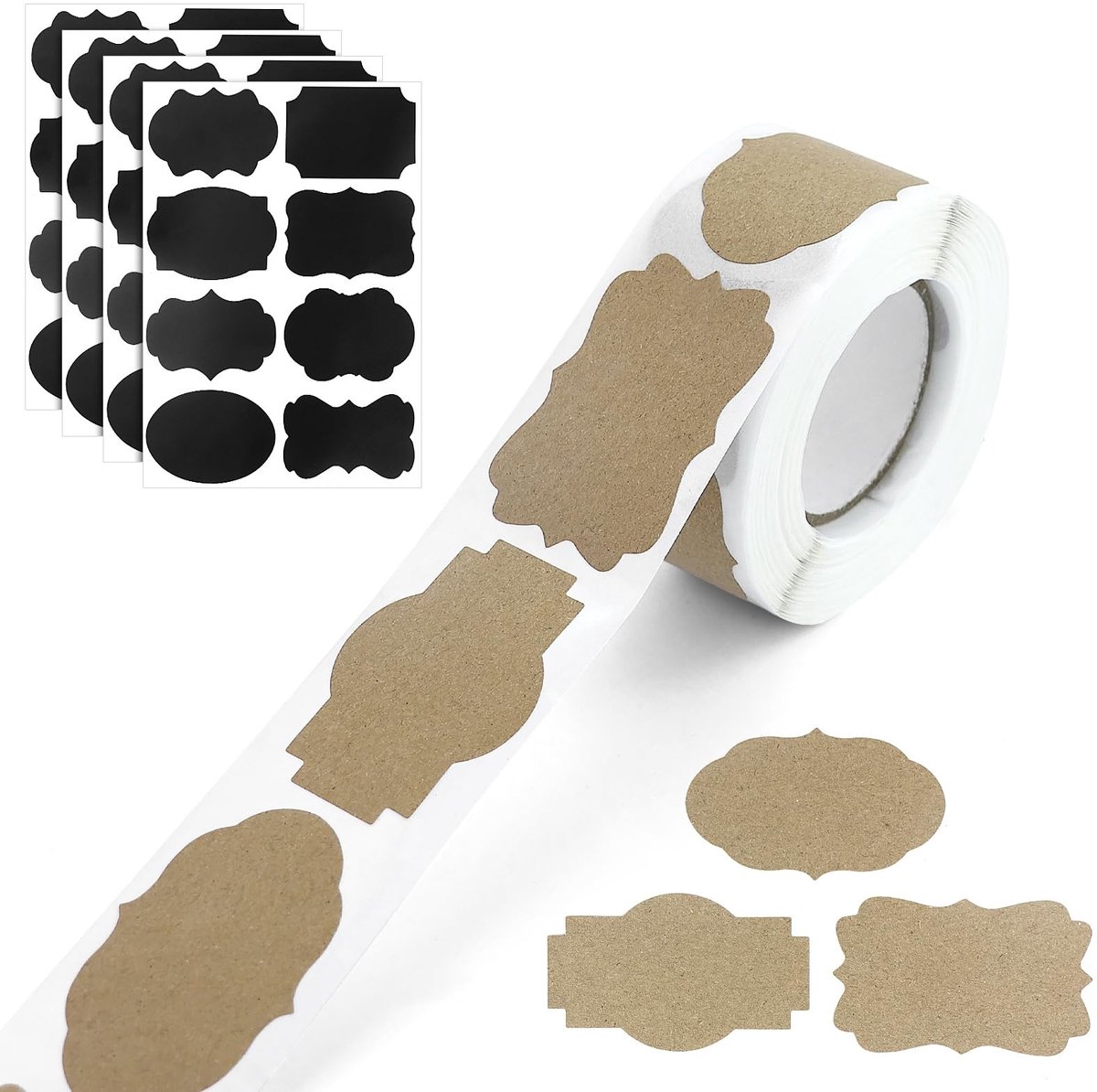 Dailygoods- Kraftlabelstickers 300 stuks - Zelfklevend - Jam-etiketten - Cadeaustickers - Duurzaam papier - Onregelmatige vormen