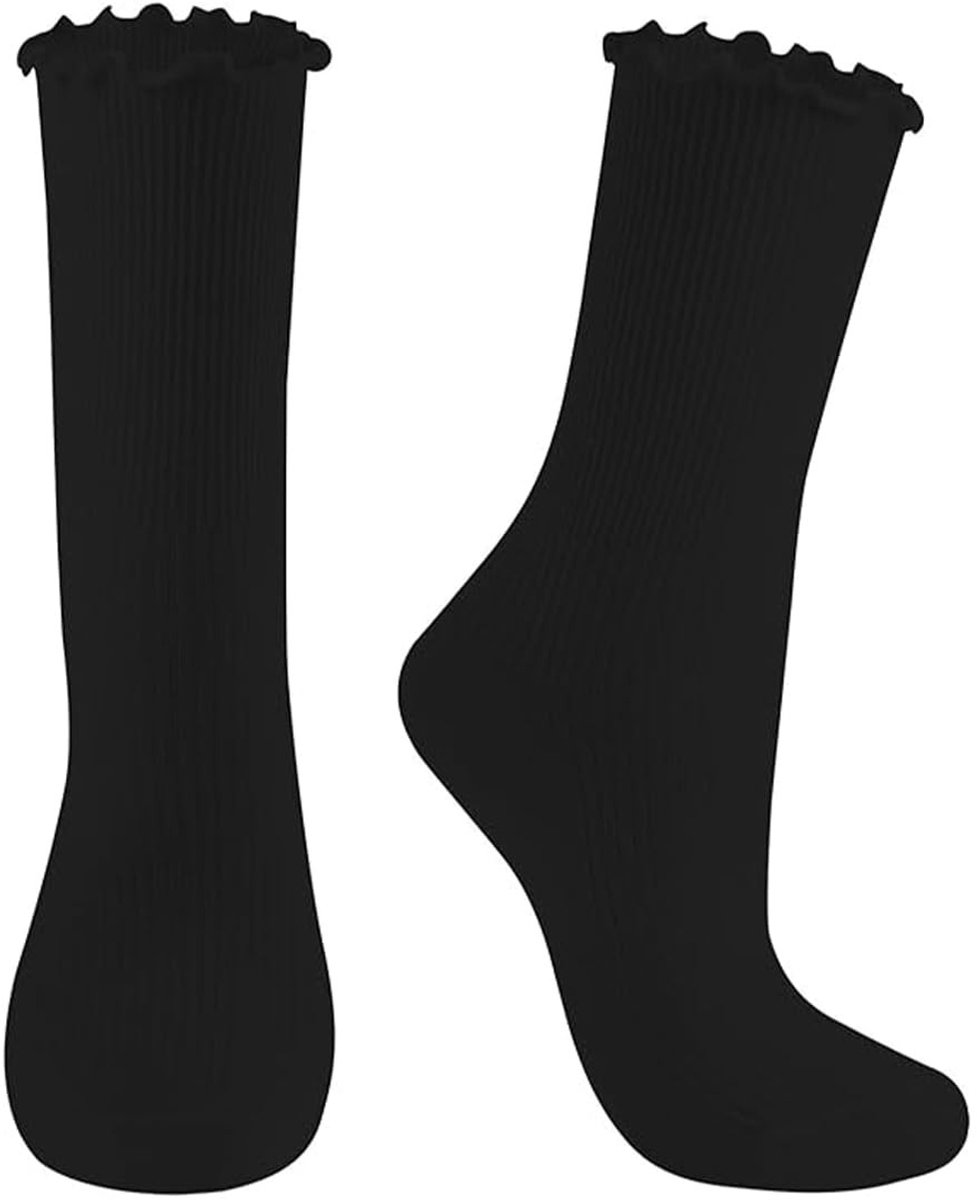 Dailygoods- Sokken met Ruches - Zwarte Katoenen Sokken - Ademend - Zweetabsorberend - Comfortabel - Geschikt voor Maat 36-42 - Kousen