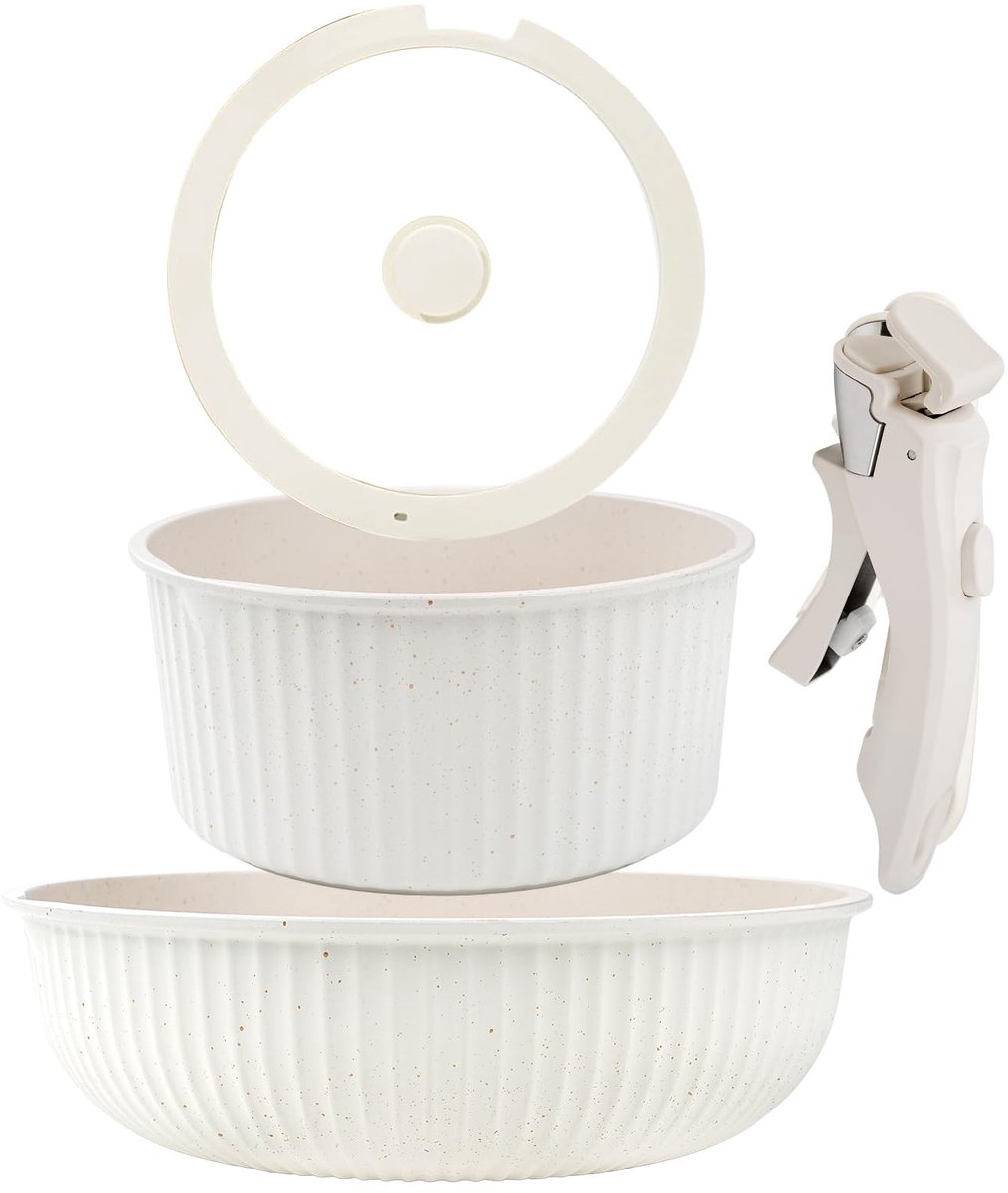 Dailygoods- Kookgerei 3-delig - Antiaanbakpan - Soeppan - Afneembaar handvat - Composiet magnetische bodem - Vaatwasmachinebestendig - Kookset
