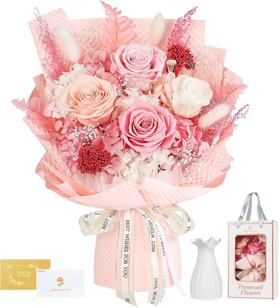Eeuwige Roos - Gestabiliseerd Boeket - Cadeau Geven - Tot 3 Jaar Houdbaar - 34 cm Hoog - Roze