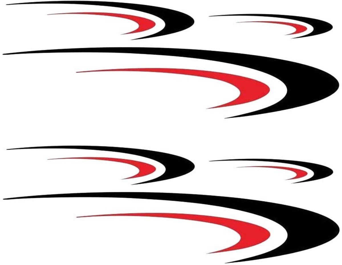 Dailygoods- Autostickers Vinyl - Grote Grafische Stickers - Zwart/Rood - Duurzaam - 6 Stuks - 104x19 cm / 150x29 cm - Carwraps