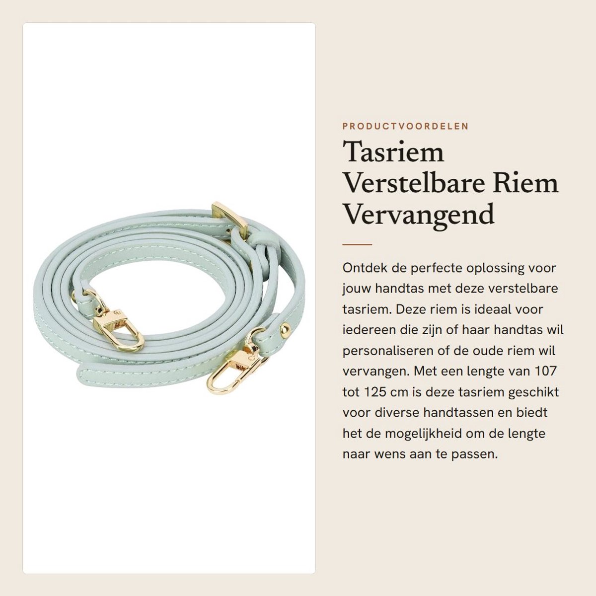 Allecto Plus - Leren Tasriem met Karabijnhaak, Verstelbare Schouderriem voor Handtas DIY-accessoire - 107 tot 125cm - Piek groen