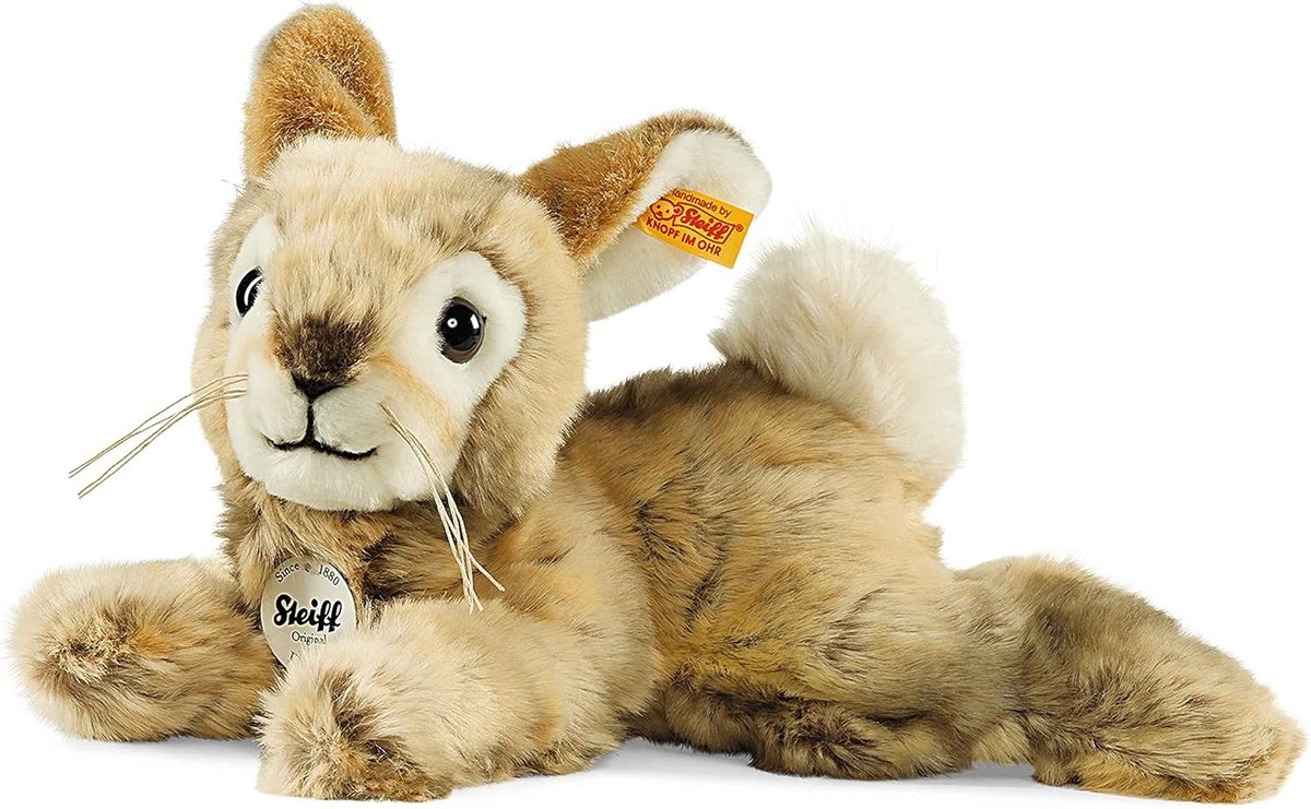 Liggend Dieren Konijn - Knuffel Konijn - Knuffelen en Spelen - Granulaatzakjes in poten - 32 cm - Bruin Gevlekt