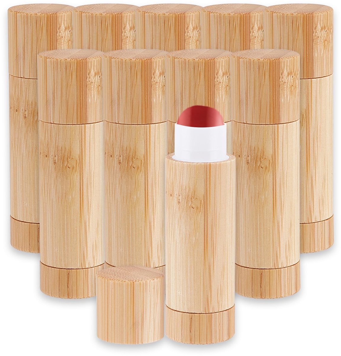 Dailygoods- Lippenstiftbuis 10 stuks - Navulbare Cosmetische Container - Bamboe/Plastic - Lichtgewicht - 90 mm x 19 mm - Eenvoudig in Gebruik - Cosmetische Buis