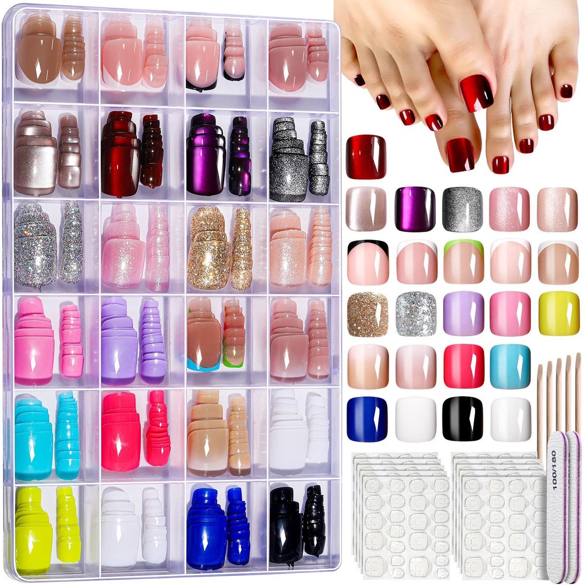 Dailygoods- Kunstnagels 24 Stuks - Zelfklevende Nagels - Franse Nageltips - Kattenoogeffect - Glitter/Parelmoer - Kort/Vierkant - Nepnagels