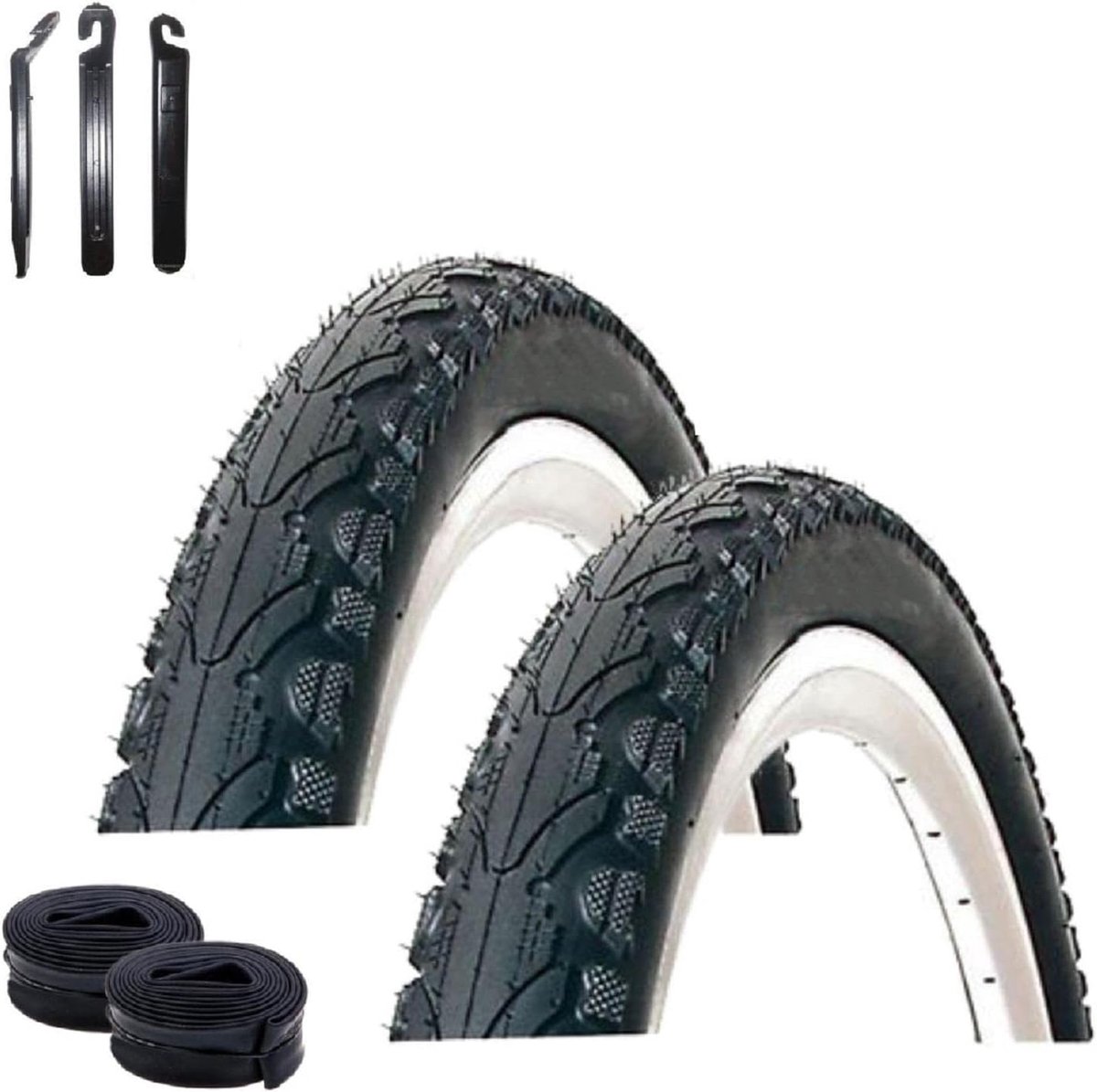 Fietsbanden Set - Banden en Slangen - Dagelijks Gebruik - Inclusief Bandenlichter - 24 inch - Zwart