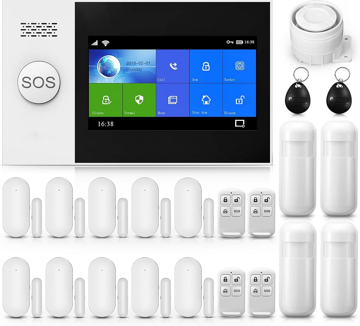 Draadloos Alarmsysteem - Home Security - Huis Beveiligen - Touchscreen Bediening - 4.3 Inch Scherm - Wit