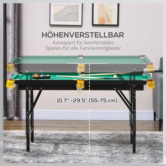 Inklapbare Biljarttafel - Tafelbiljart Set - Gezellig Spel - In Hoogte Verstelbaar - 140 x 60 cm - Groen — afbeelding 4