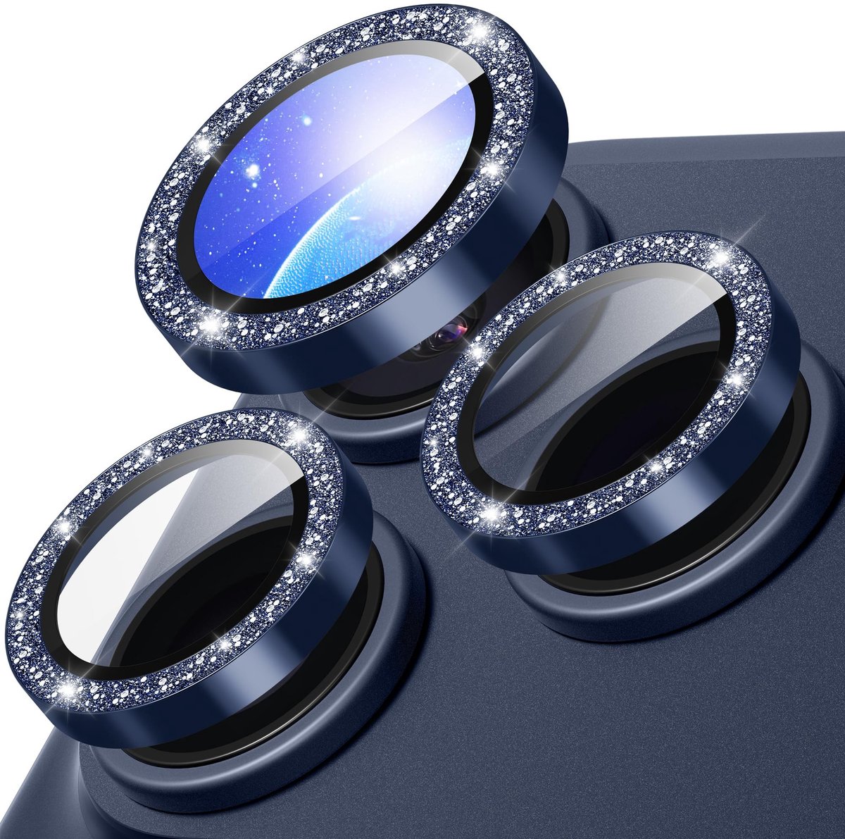 Dailygoods- Lensbeschermer HD-Glas - Camera Protector iPhone 17 Pro - Aluminium Ring - Camerabescherming - Diepblauw - Schokbestendig