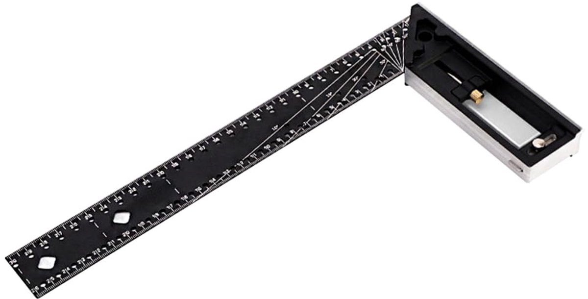 Dailygoods- Meetliniaal 45/90 Graden - Roestvrij Stalen Haakse Liniaal - Aluminium-Magnesiumlegering Basis - Markeringsgat - Nauwkeurige Meettekening