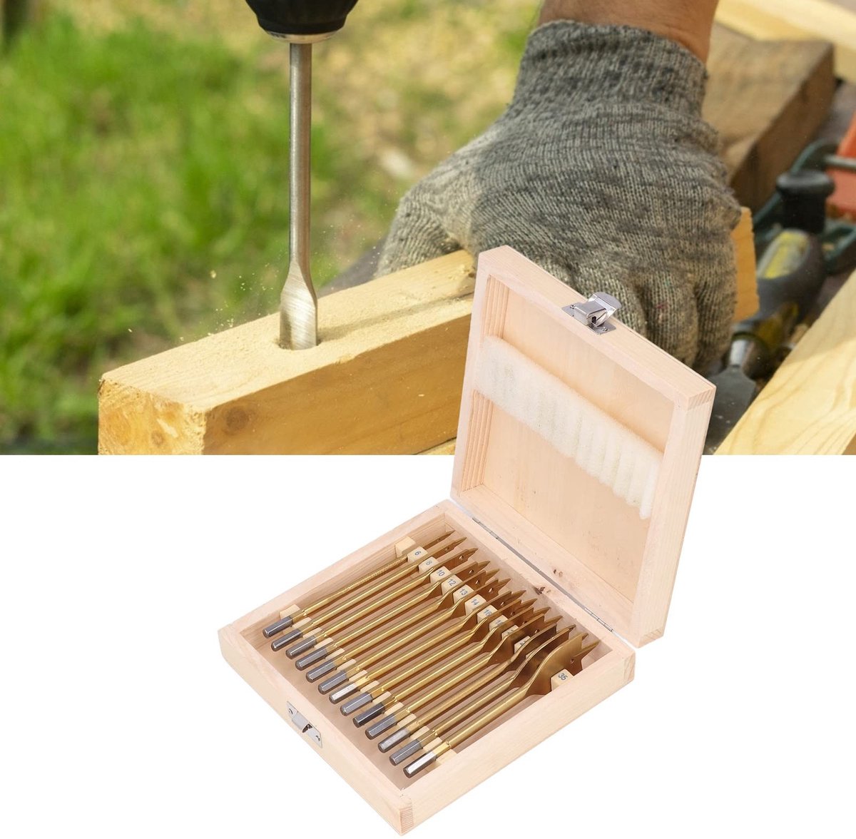 Dailygoods - Houtboor Set - 13-delige set met spade boren - Carbon staal - Voor precisiewerk - Geschikt voor houtbewerking - Ideaal voor klussen - 1/4...