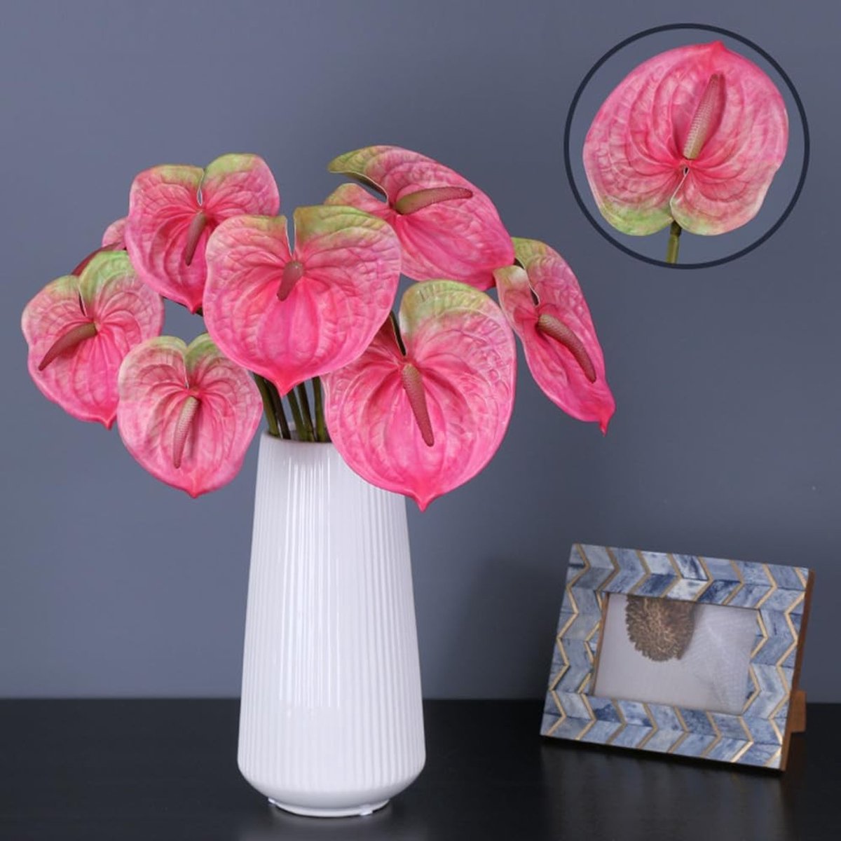 Dailygoods- Anthurium Kunstplant - 8 Stuks - 24 Inch - Realistische Afwerking - Bruiloft/Festival Decoratie - Onderhoudsvriendelijk - Levensecht - Kunstbloem