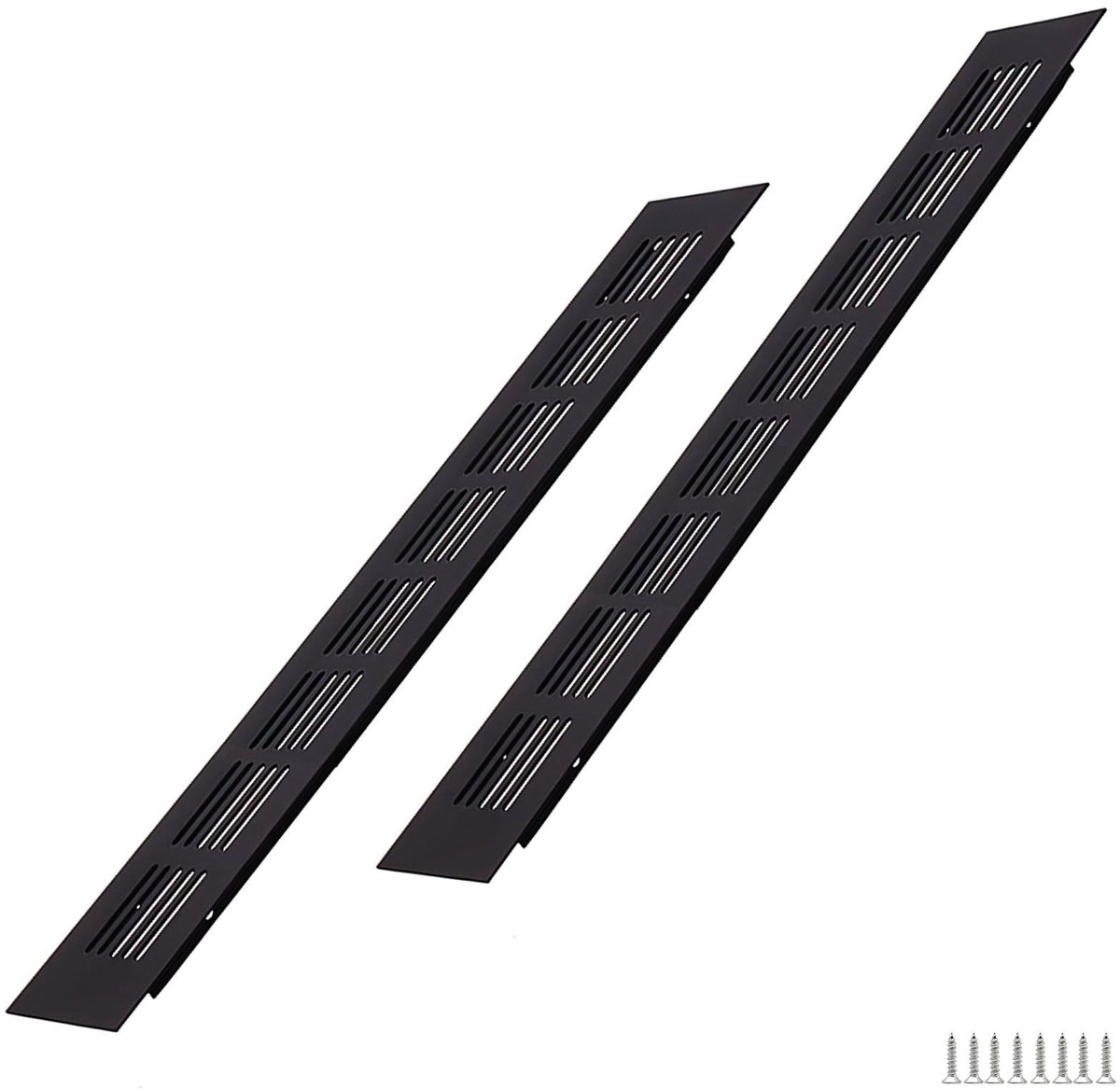 Dailygoods- Ventilatierooster Zwart 350x50mm - Aluminium - 2 Stuks - Eenvoudige Montage - Onderhoudsvriendelijk - Efficiënte Ventilatie - Ontluchtingsrooster