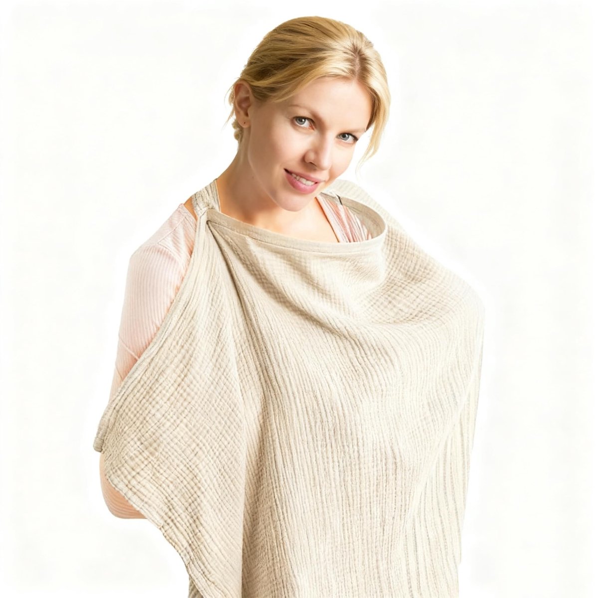Dailygoods- Borstvoedingsdoek Katoenen Mousseline - Borstvoedingsschort - Borstvoedingshoes - Borstvoedingsdeken - Voor Onderweg - Beige - Voedingsschort