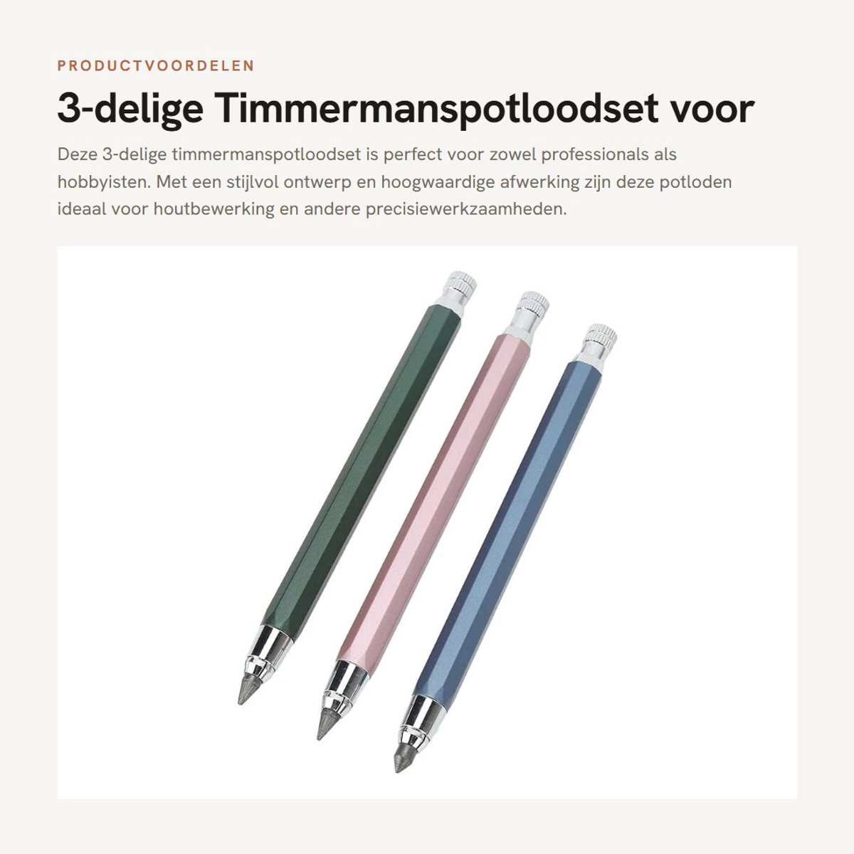 Dailygoods- Timmermanspotloodset 3-delig - Houtbewerking - Stijlvol Ontwerp - Duurzaam - Professioneel - Verfijning - Potloden