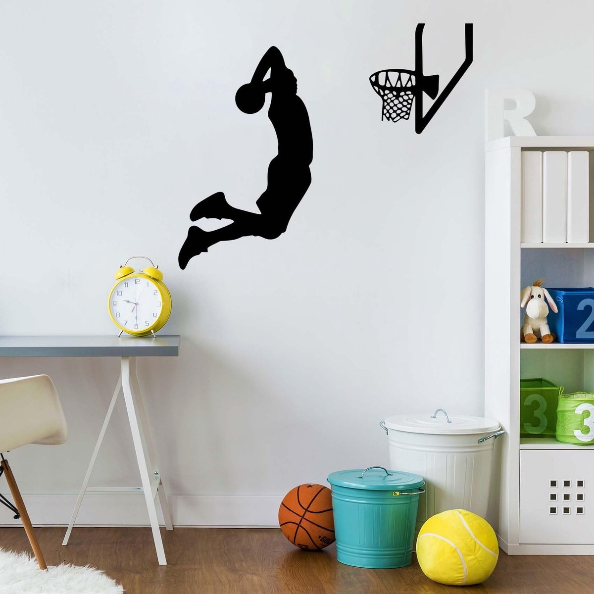 Dailygoods- Basketbalmuursticker - Donkere Muursticker - Wanddecoratie - 50 x 61 cm - Vinyl - Inspirerende Decoratie