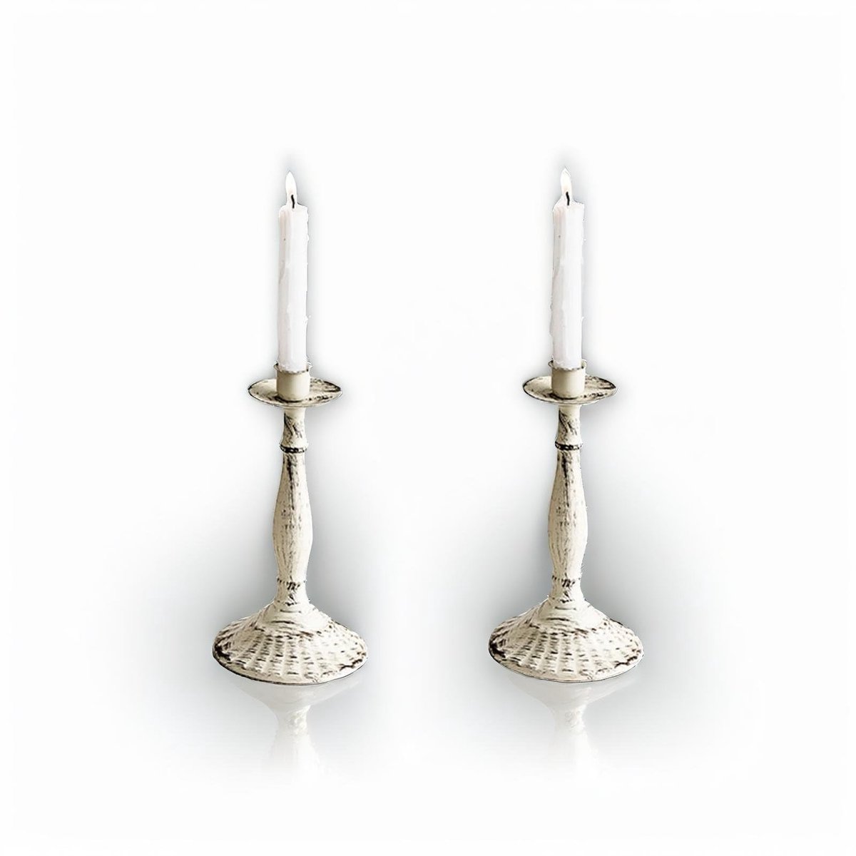 Dailygoods- Kaarsenhouder Vintage - Kandelaar Wit - Decoratieve Kandelaar - Rustieke Kaarshouders - Tafel Middelpunt - Set van 2 - Kandelaars