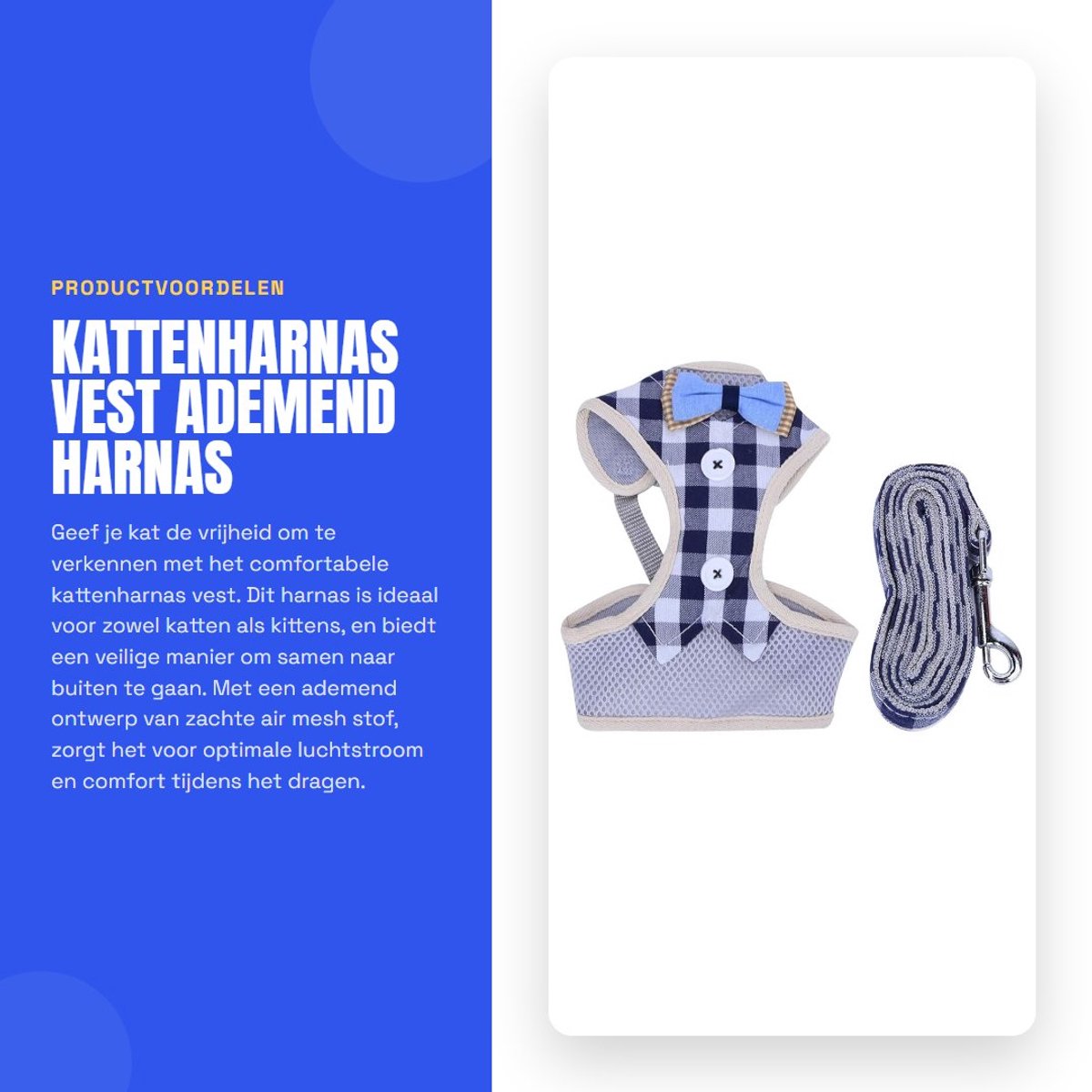 Dailygoods- Kattenharnas Ademend - Verstelbaar Harnas - Looplijn Set - Veilig Vest - Zachte Air Mesh - Maat M