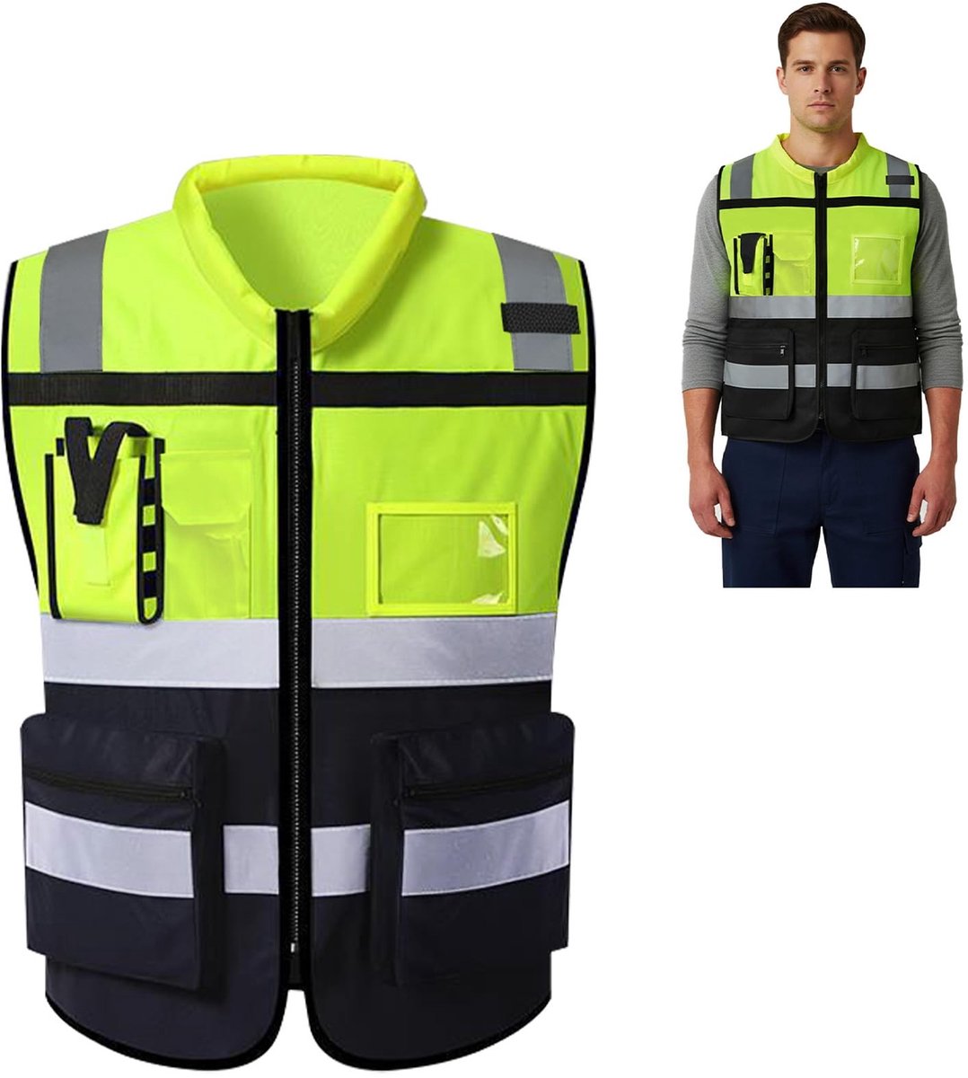Dailygoods - Hi-Vis Herenvest XXL - Veiligheidsvest met Rits en 7 Zakken