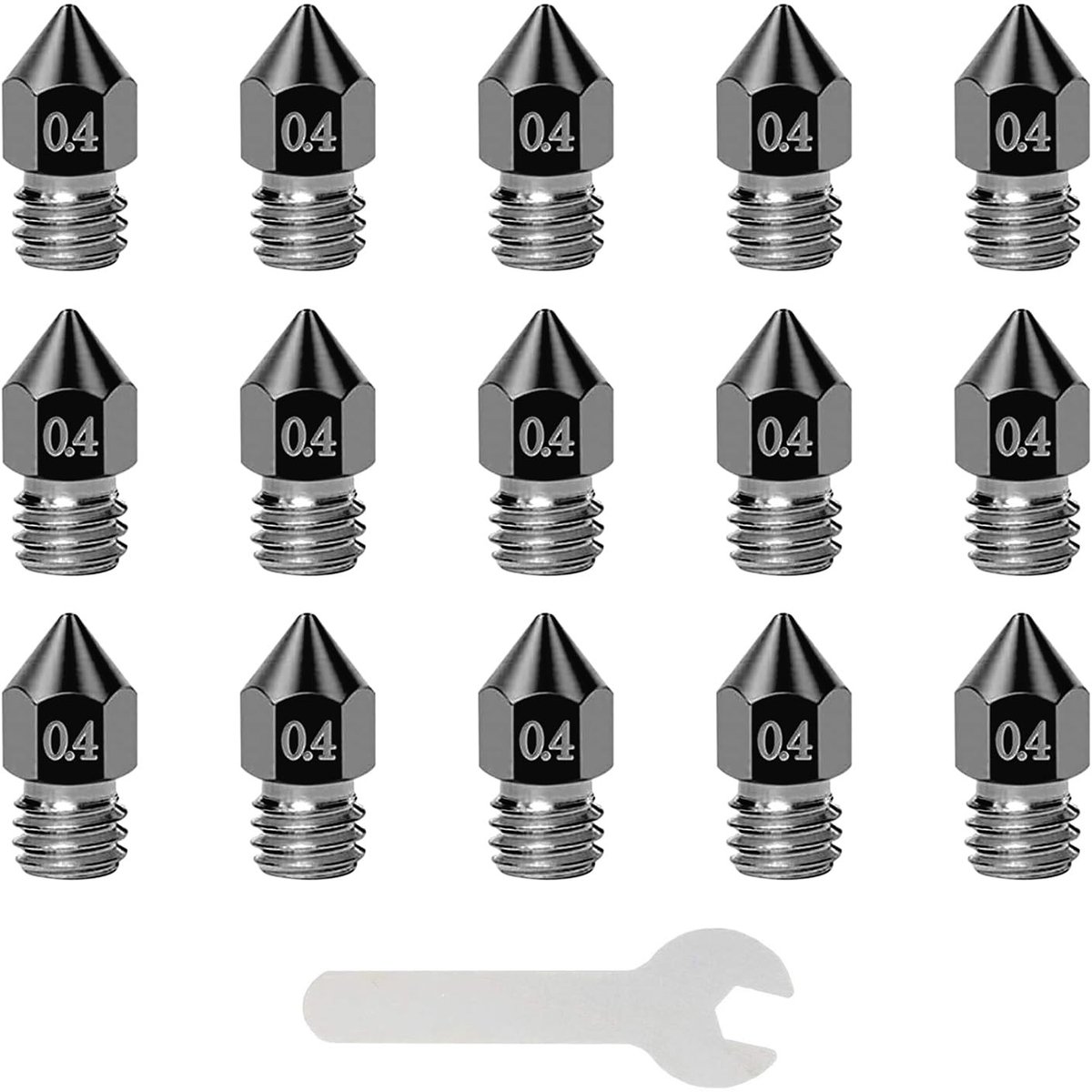 Dailygoods- Spuitmonden 15 Stuks - MK8 3D-printermondstukken - Geharde Stalen Spuitmonden - Moersleutel - 0,4 mm Uitlaatdiameter - Hoge Thermische Sterkte - 3D-printer Mondstuk
