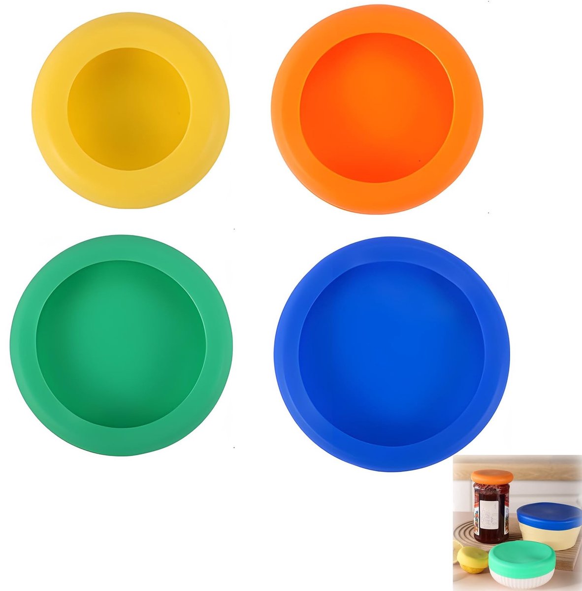 Dailygoods- Vershouddeksel - 4 Stuks - Herbruikbaar - Stretch Siliconen Deksel - Duurzaam - Afwasbaar - Veilig Voedselsiliconen - Siliconen Deksels