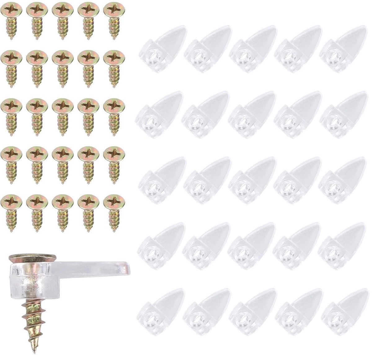 Dailygoods- Glasklemmen 25 Sets - PP Materiaal - Wandmontage - Spiegelbeugels - Bevestigingsklemmen - Inclusief Schroeven