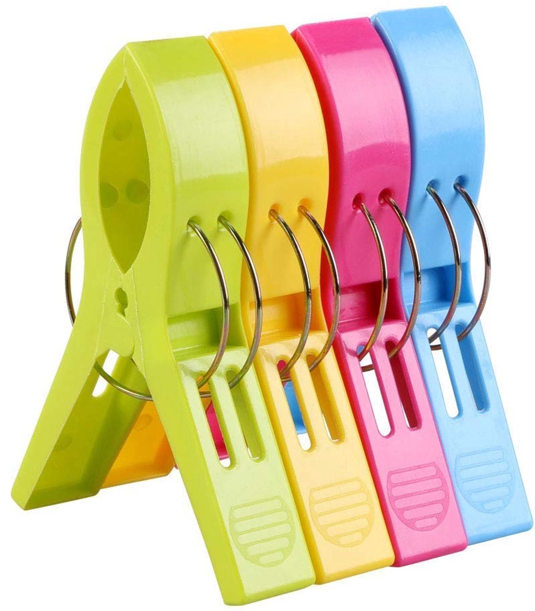 Dailygoods - Strandhanddoekclips - Grote Wasknijpers - Antislip Ontwerp - Felgekleurde Plastic - Voor Ligbedden en Wasgoed - 4 Stuks