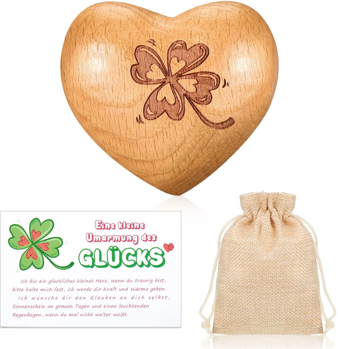 Dailygoods - Klaverblad-ornamenten - Houten isolatiecadeaukaart - Hartvorm - Schattige decoratie - Voor vrienden en familie - 13,5 x 10,3 cm