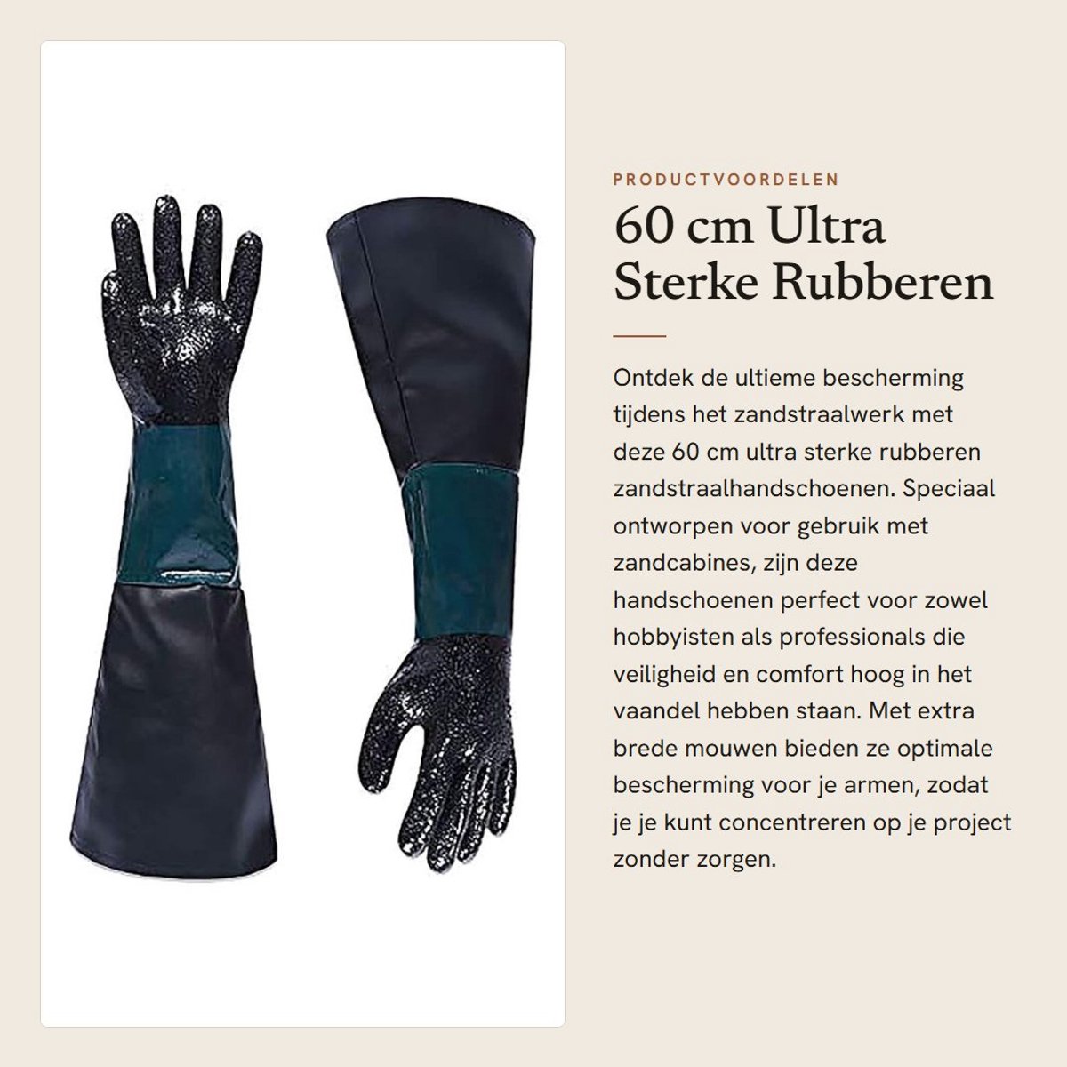 Dailygoods- Zandstraalhandschoenen 60 cm - Extra brede mouwen - Katoenen voering - Duurzaam PVC - Reservehandschoenen - Geschikt voor zandcabines - Handschoenen
