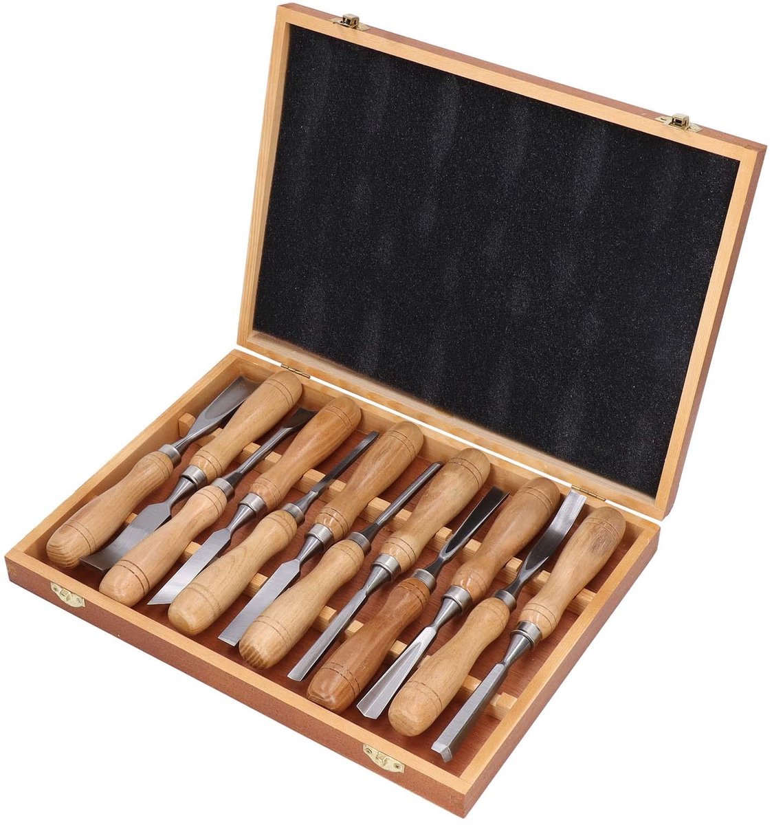 Dailygoods- Houtsnijgereedschap 12-delige Set - Houtsnijmes - Graveerbeitels - Houten Handgrepen - Chroom-vanadiumstaal - Inclusief Houten Opbergdoos - Snijgereedschap