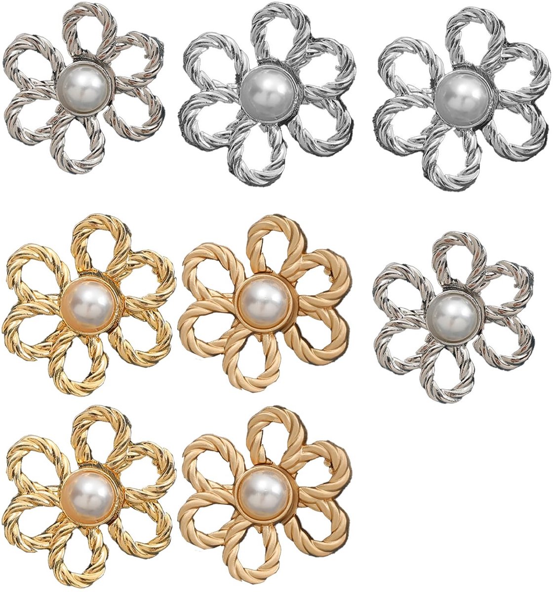 Bloemknoop Set van 8 - Jeansknopen 20mm - Afneembare Riemspanner - Verstelbare Gespen - Decoratieve Knopen - Duurzaam Legeringsmateriaal