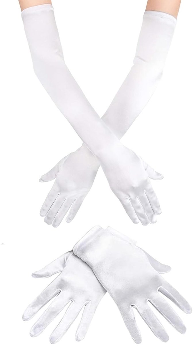 Dailygoods- Avondhandschoenen Elegante Retro - Lange/Korte Handschoenen - 2 Paar - Zacht/Soepel Spandex - Geschikt voor Feestjes/Evenementen