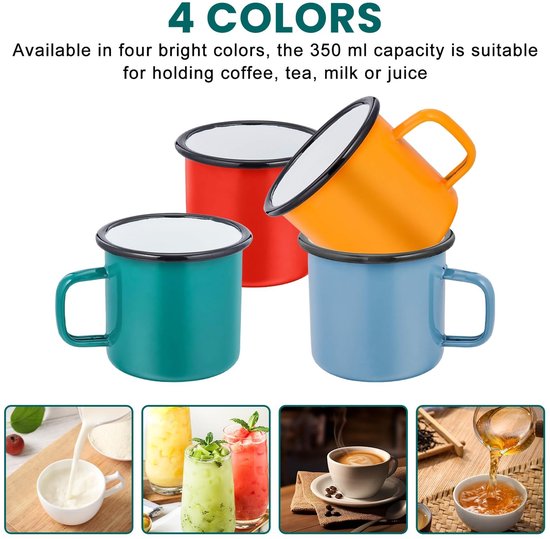 Dailygoods - 4-delige Set Emaille Koffiemokken - Draagbare Drinkbekers voor Camping en Thuis — afbeelding 5