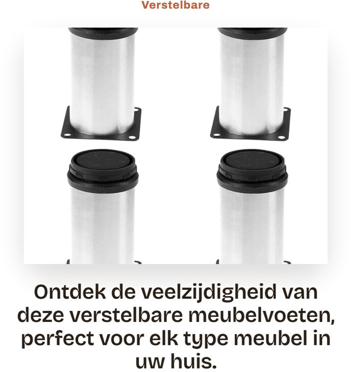 Dailygoods- Meubelvoeten Verstelbaar - Meubelpoten Set van 4 - RVS - Geschikt voor Banken/Kasten/Bedden - Draagvermogen 320 kg - 50x100 mm