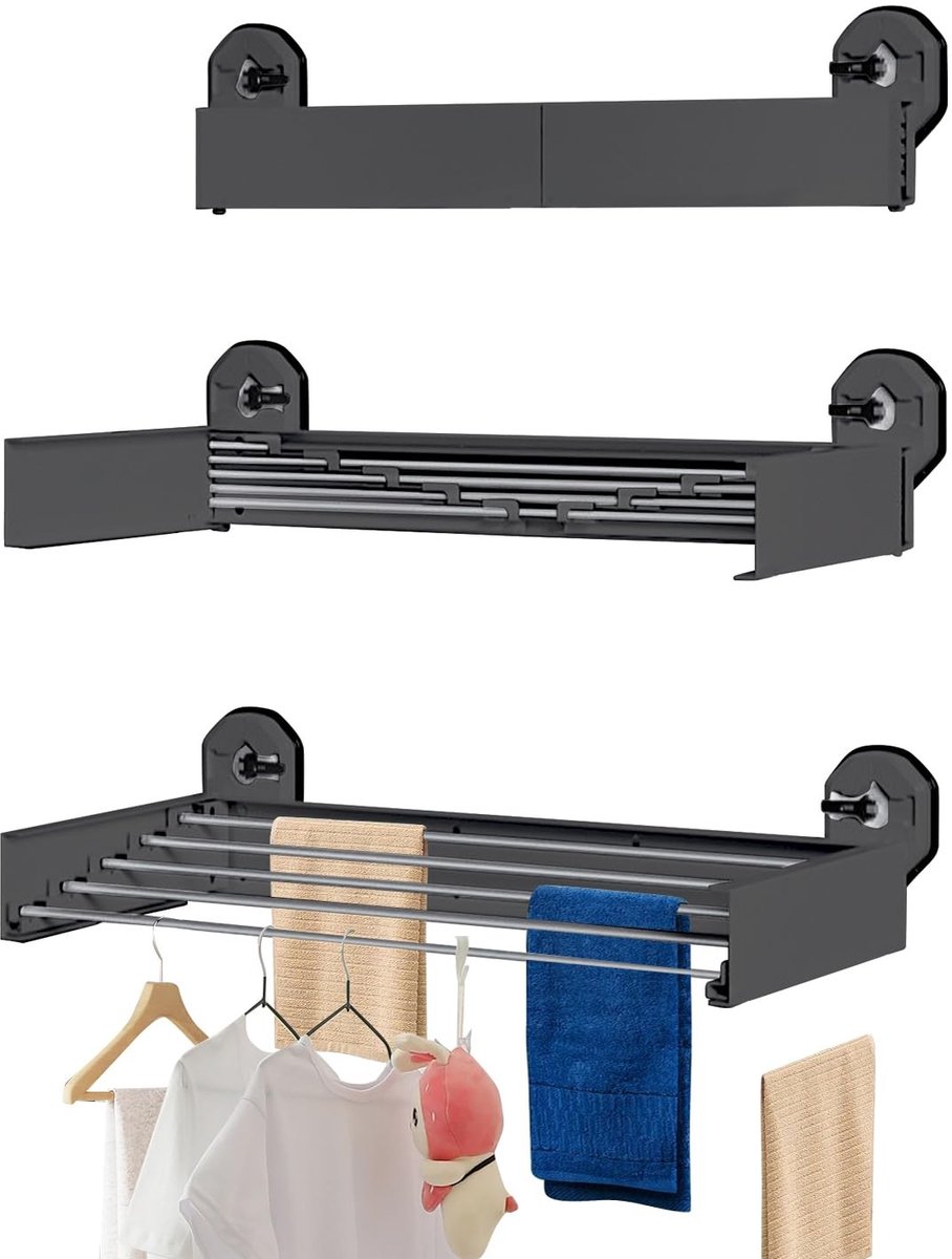 Dailygoods- Droogrek met zuignap - Inklapbaar - Wandmontage - Ruimtebesparend - Kledingrek - Duurzame constructie 50 x 25 cm - Wasrek